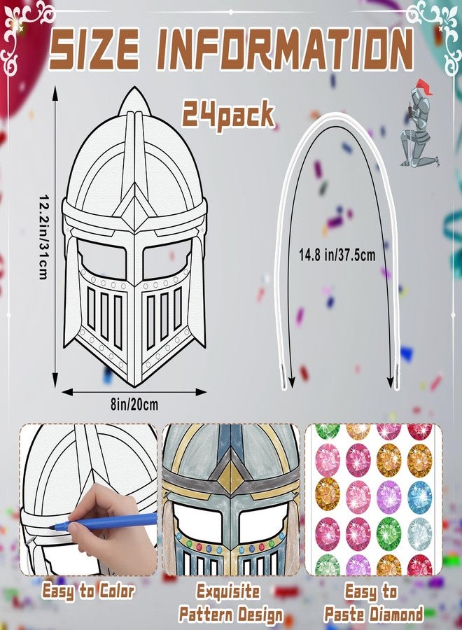 Blueweenly 24 Pack Color Your Own Knight Mask Craft Kit DIY Knight Paper Mask Party Favors Crafts for Kids and Fun Home Activities Party Dress up Theme Supplies - Image 2